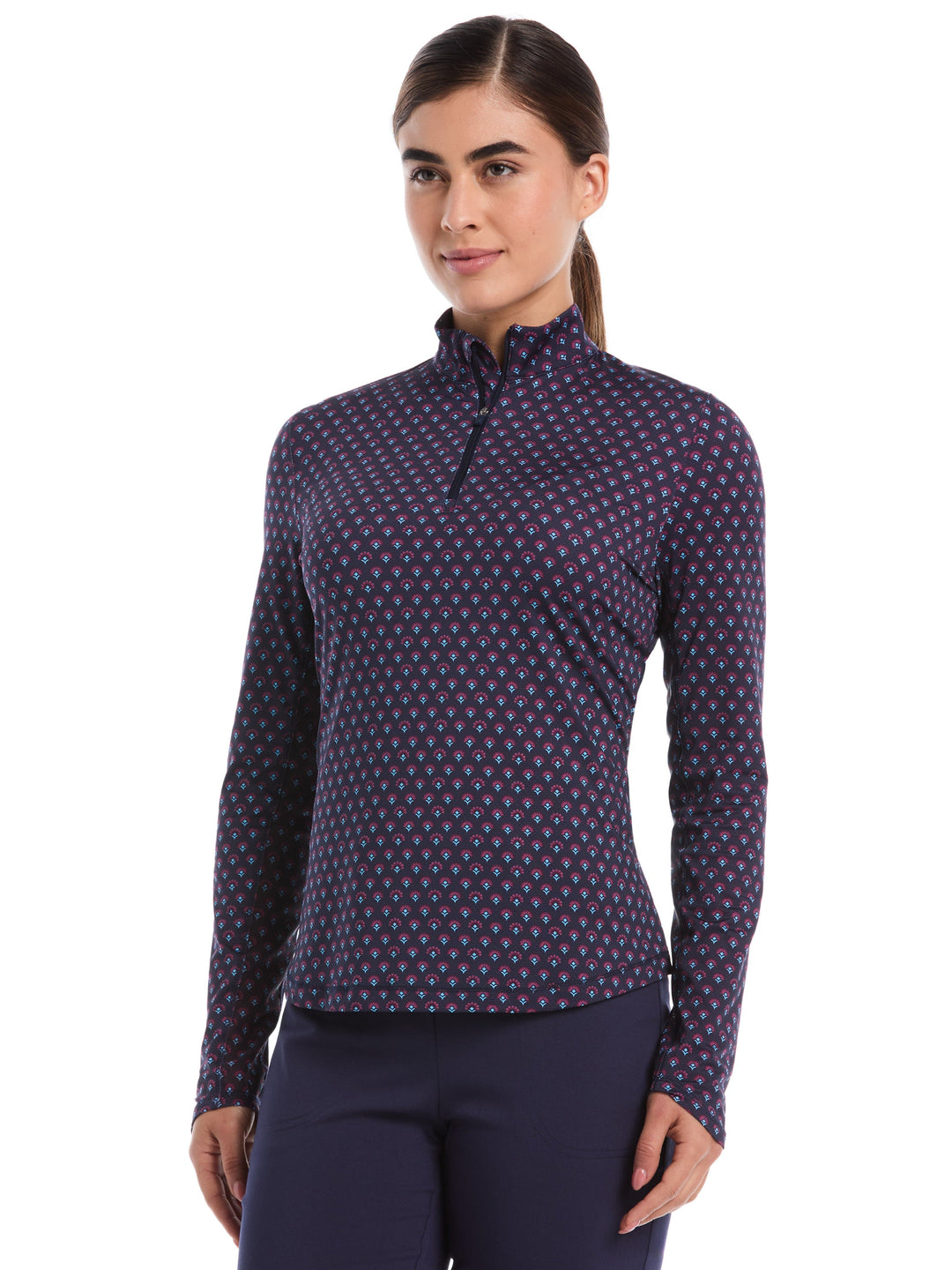 Womens Gradient Geometric Sun Protection Shirt (Peacoat) 