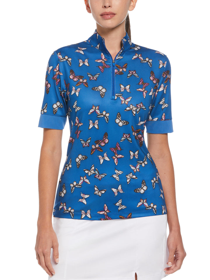 1/2 Zip Sleeve Butterfly Polo Top (Baleine Blue) 