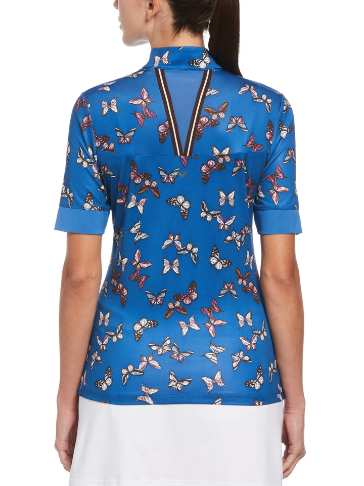 1/2 Zip Sleeve Butterfly Polo Top (Baleine Blue) 