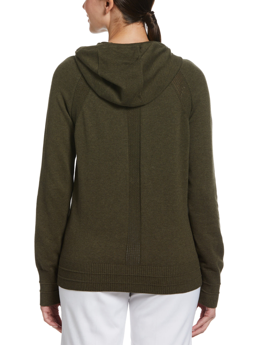 Heather Golf Hoodie with Pointelle Stitch Details (Industrial Grn Htr) 