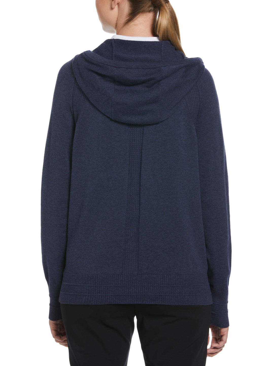 Heather Golf Hoodie with Pointelle Stitch Details (Navy Heather) 