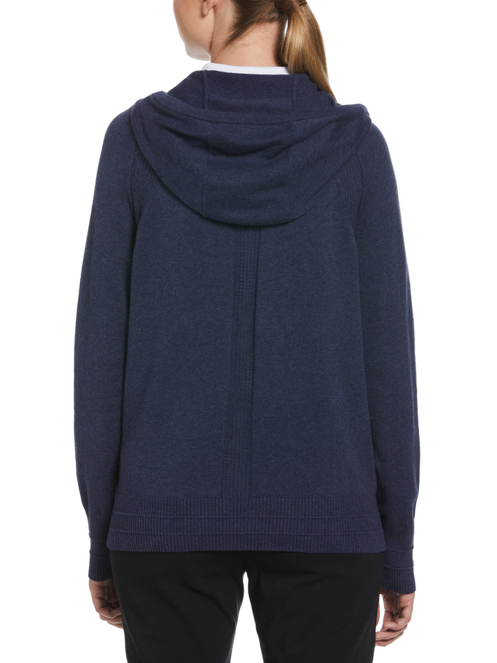 Heather Golf Hoodie with Pointelle Stitch Details (Navy Heather) 