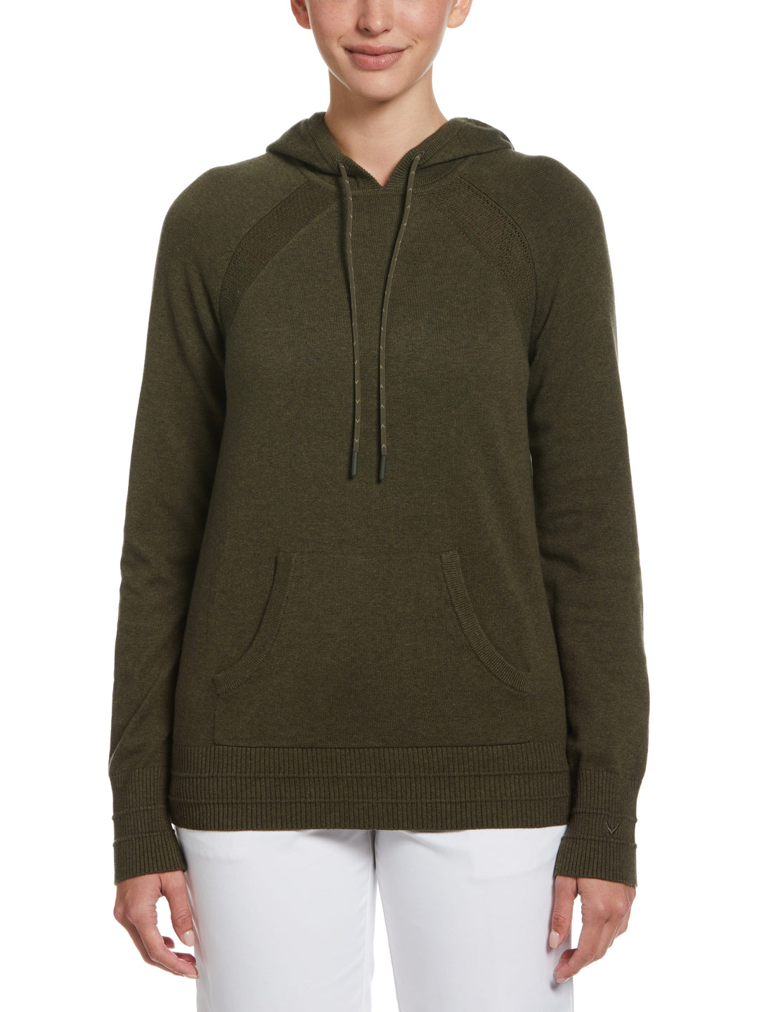 Heather Golf Hoodie with Pointelle Stitch Details (Industrial Grn Htr) 