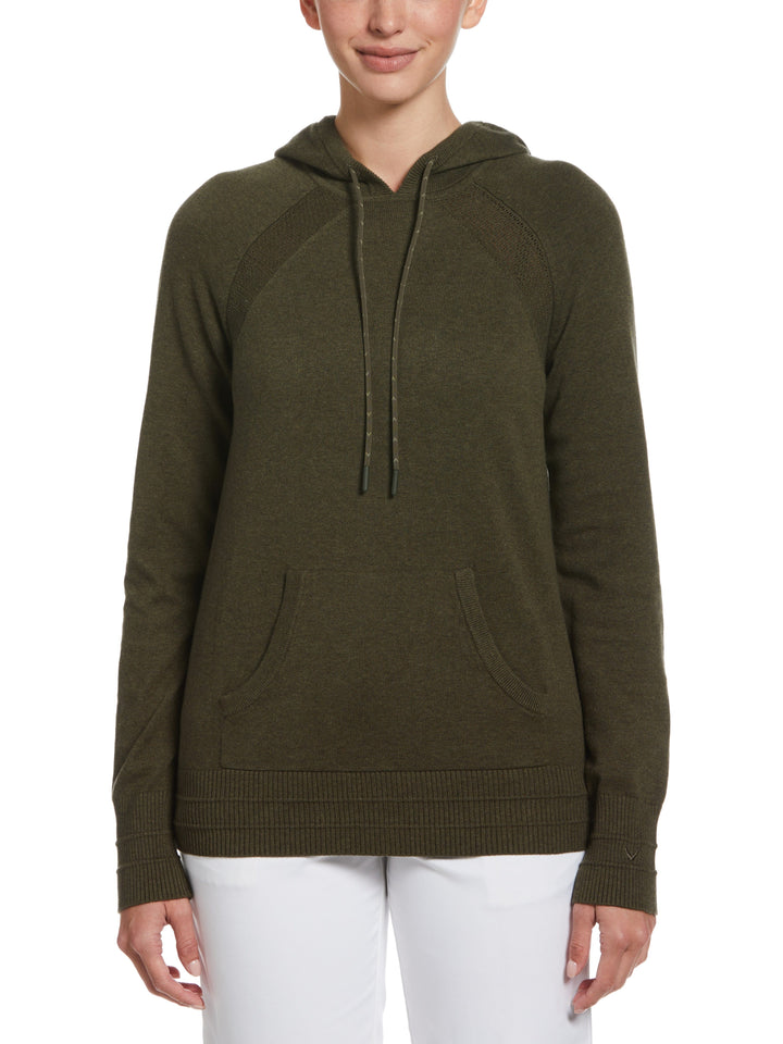 Heather Golf Hoodie with Pointelle Stitch Details (Industrial Grn Htr) 