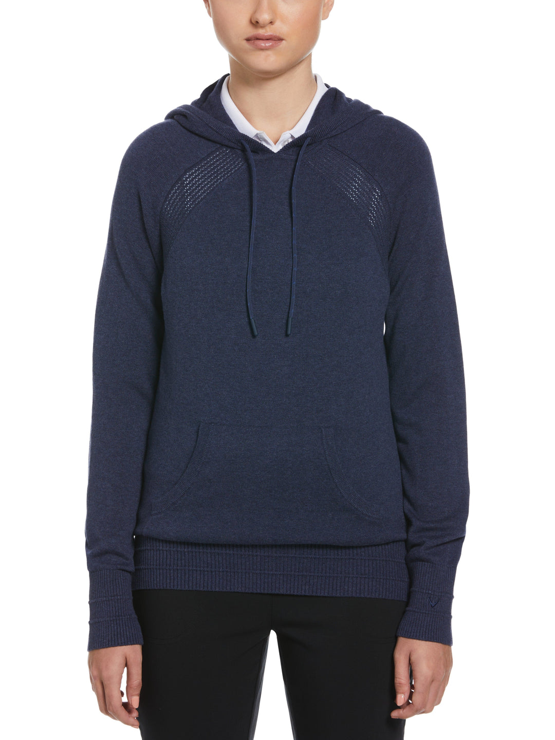 Heather Golf Hoodie with Pointelle Stitch Details (Navy Heather) 