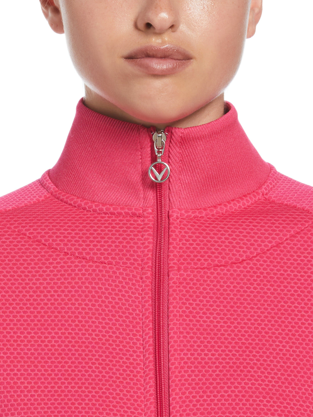 Women's Hexagon Heather Fleece Long Sleeve Golf Jacket (Pink Peacock Htr) 