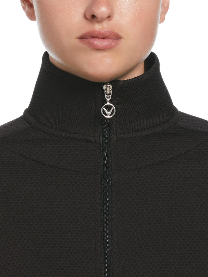 Women's Hexagon Heather Fleece Long Sleeve Golf Jacket (Caviar) 