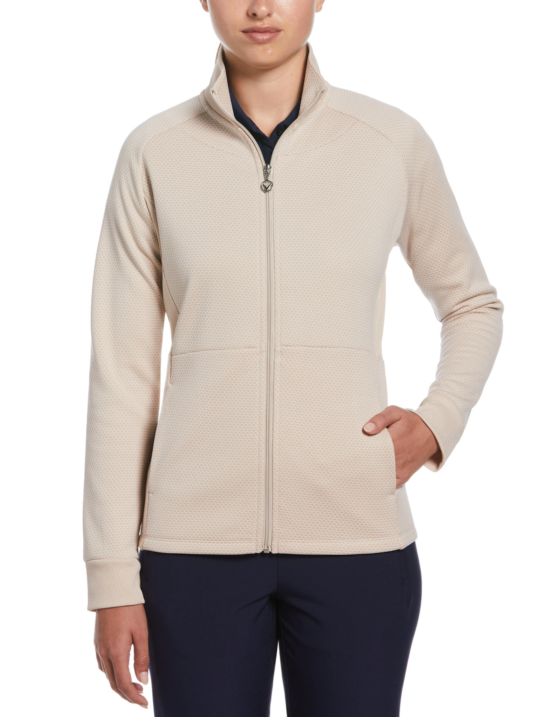 Women's Hexagon Heather Fleece Long Sleeve Golf Jacket (Chateau Gray Htr) 
