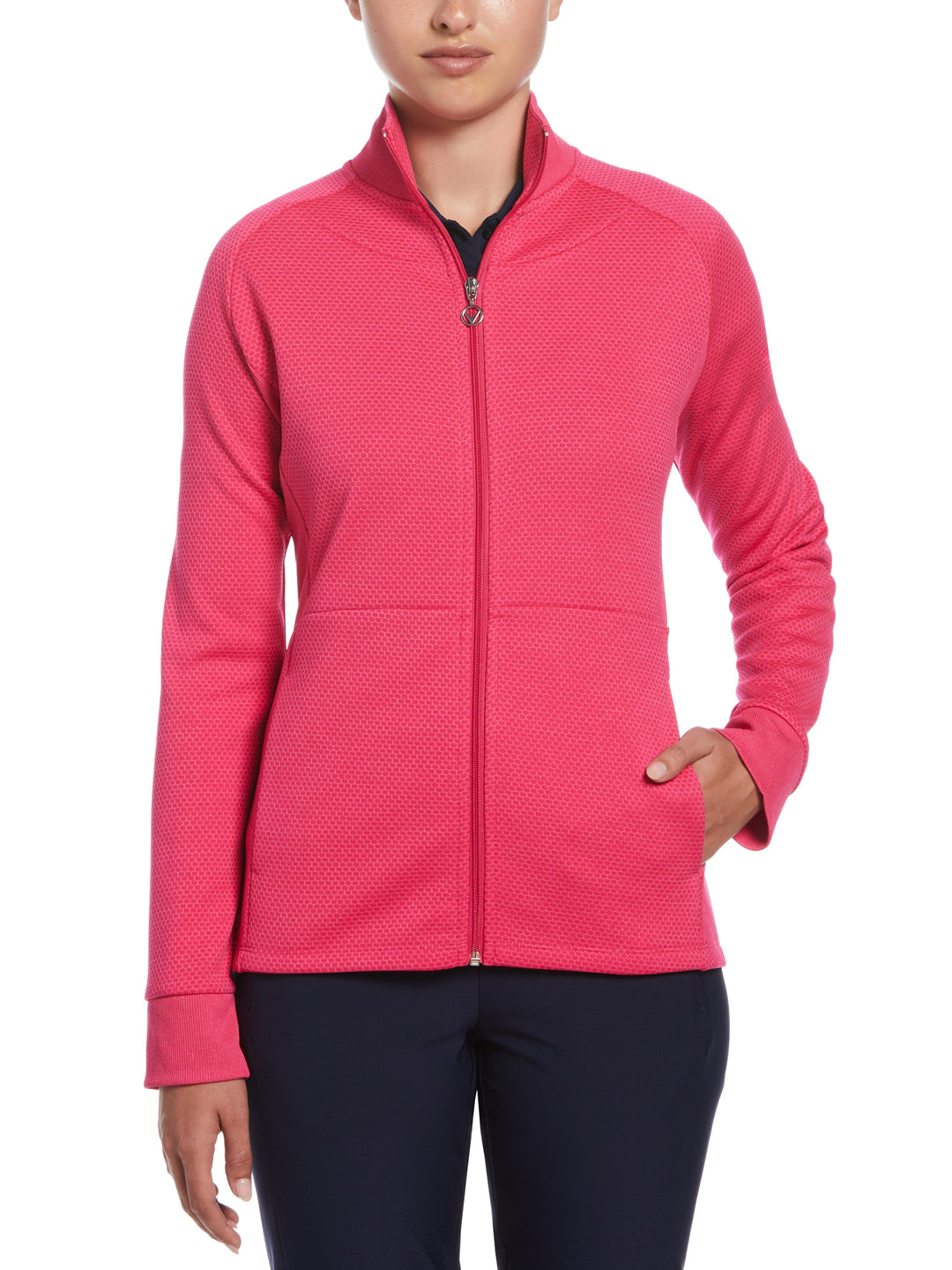 Women's Hexagon Heather Fleece Long Sleeve Golf Jacket (Pink Peacock Htr) 