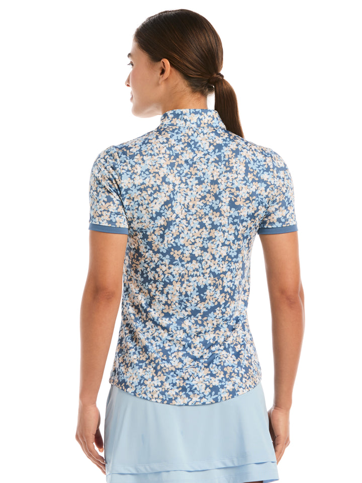 Womens Layered Floral Print Zip Mock Neck Polo-Polos-Callaway