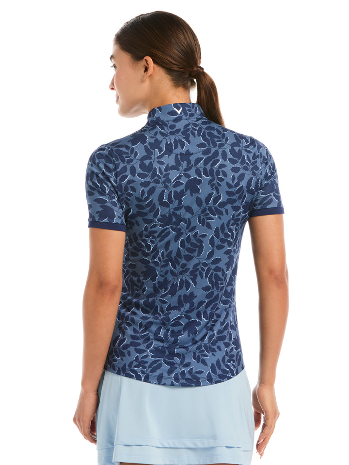 Womens Leafy Floral Zip Polo-Polos-Callaway