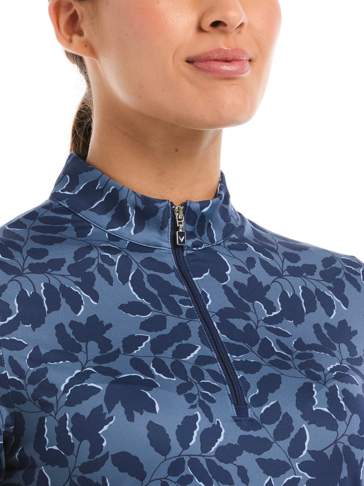 Womens Leafy Floral Zip Polo-Polos-Callaway