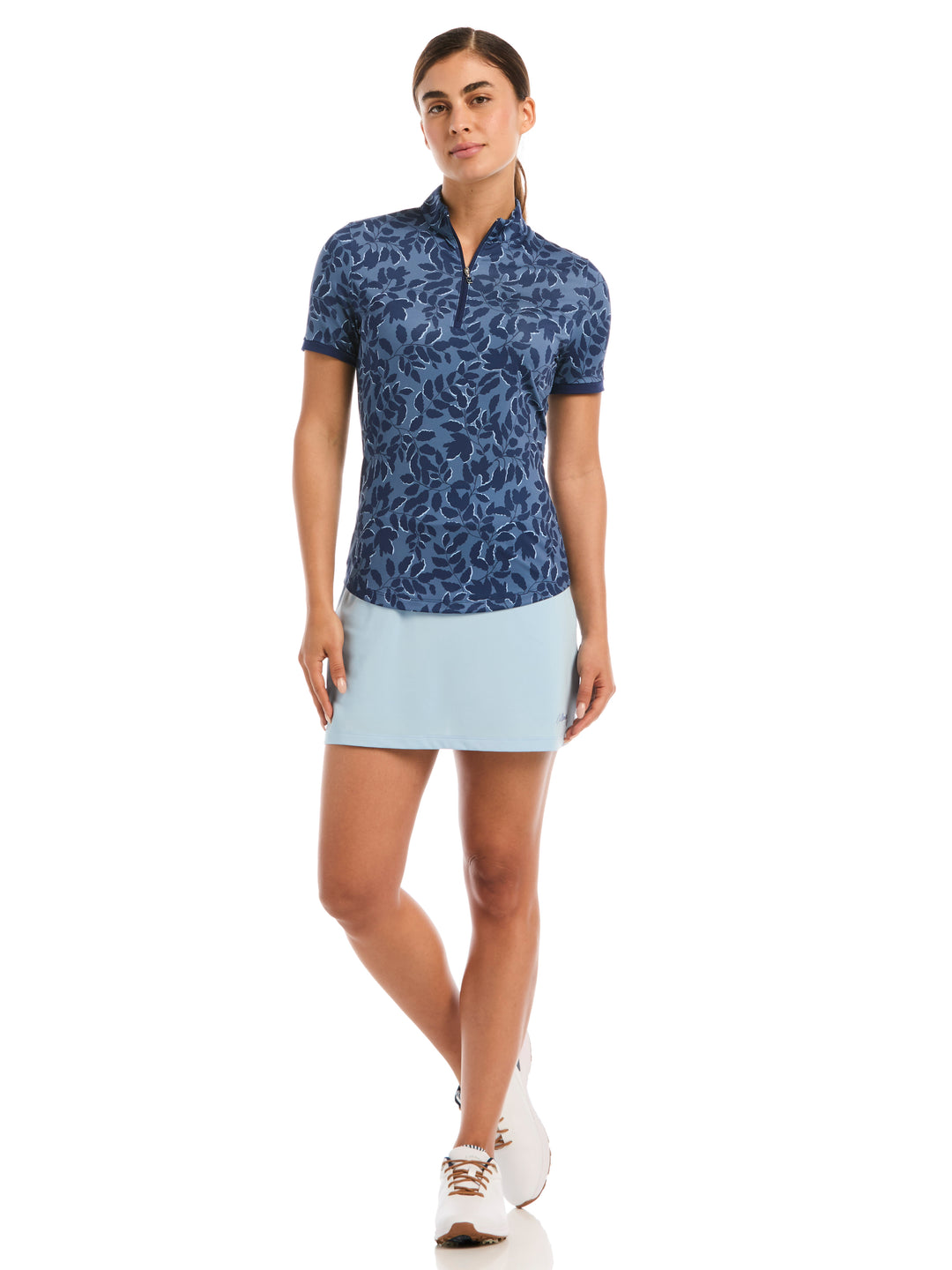 Womens Leafy Floral Zip Polo-Polos-Callaway