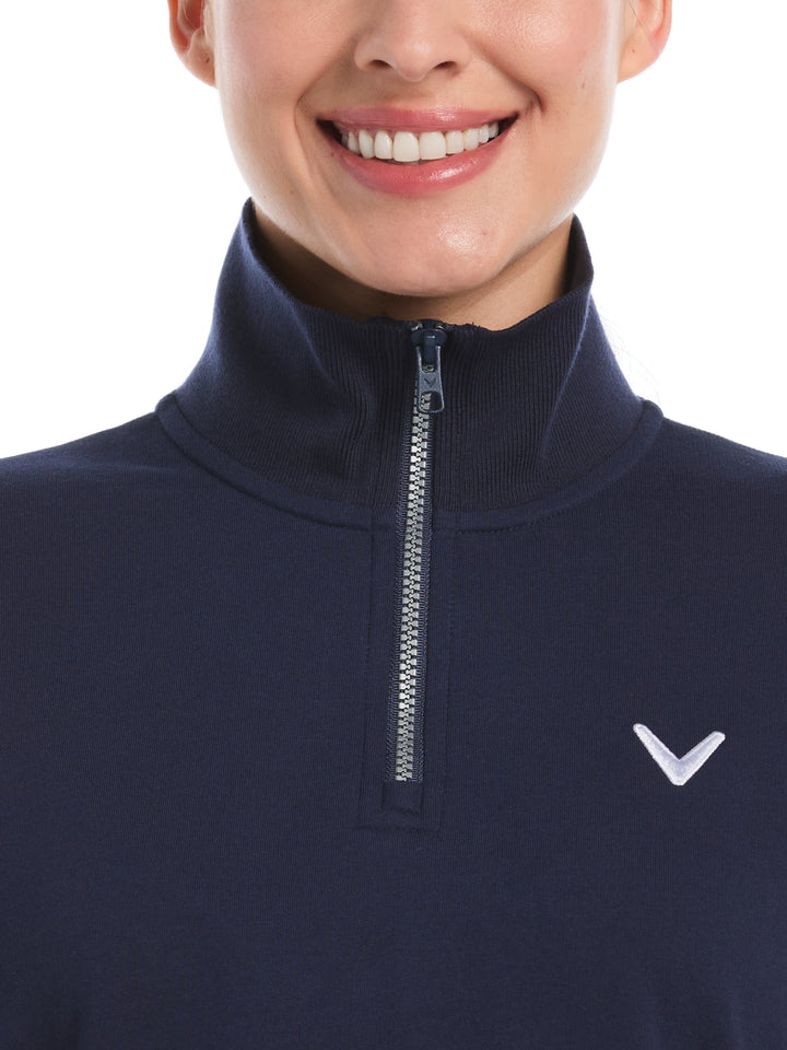 Lightweight Cropped 1/4 Zip Golf Shirt with Side Slits (Peacoat) 