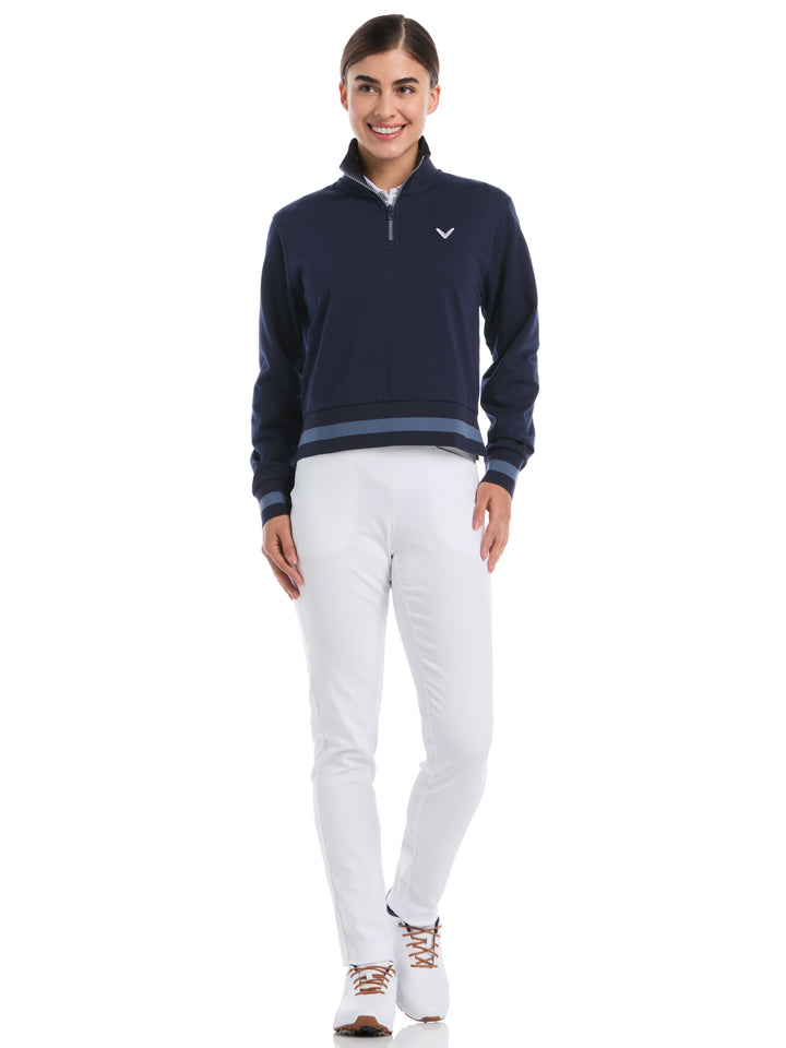 Lightweight Cropped 1/4 Zip Golf Shirt with Side Slits (Peacoat) 