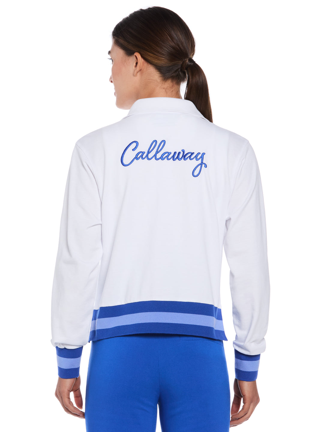 Lightweight Cropped 1/4 Zip Golf Shirt with Side Slits (Brilliant Wh/Bl Tattoo) 