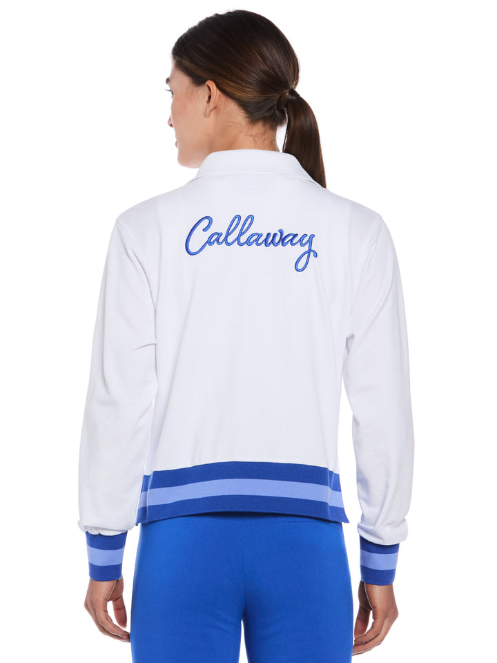 Lightweight Cropped 1/4 Zip Golf Shirt with Side Slits (Brilliant Wh/Bl Tattoo) 