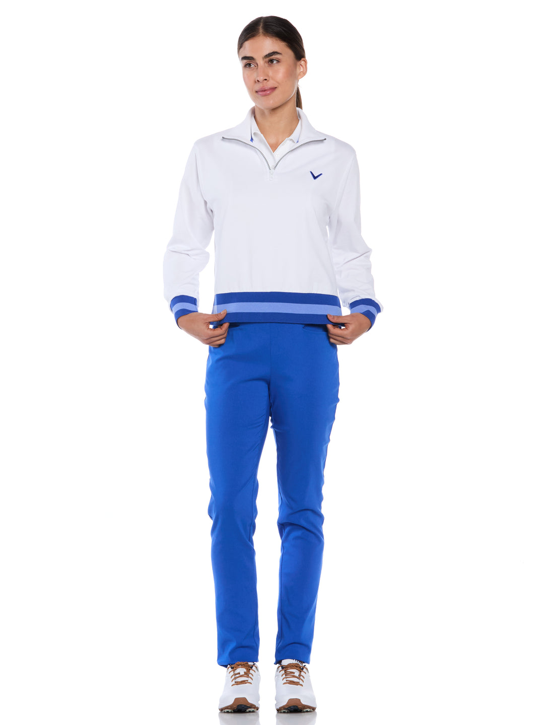 Lightweight Cropped 1/4 Zip Golf Shirt with Side Slits (Brilliant Wh/Bl Tattoo) 