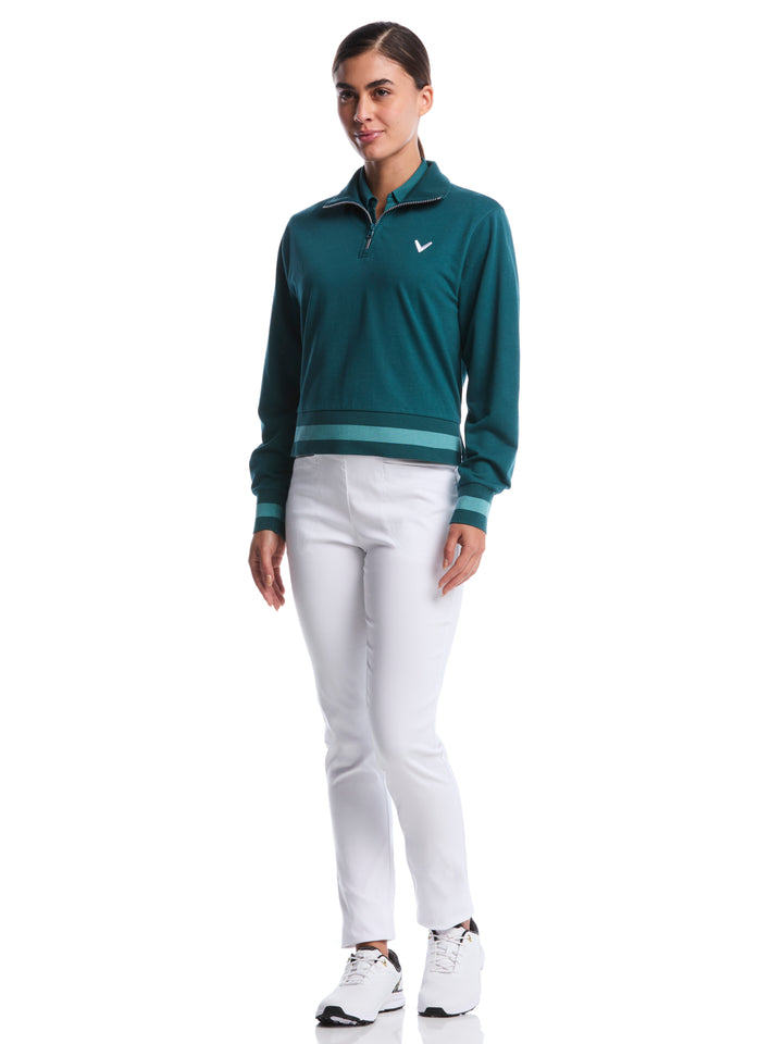 Lightweight Cropped 1/4 Zip Golf Shirt with Side Slits (Atlantic Deep) 