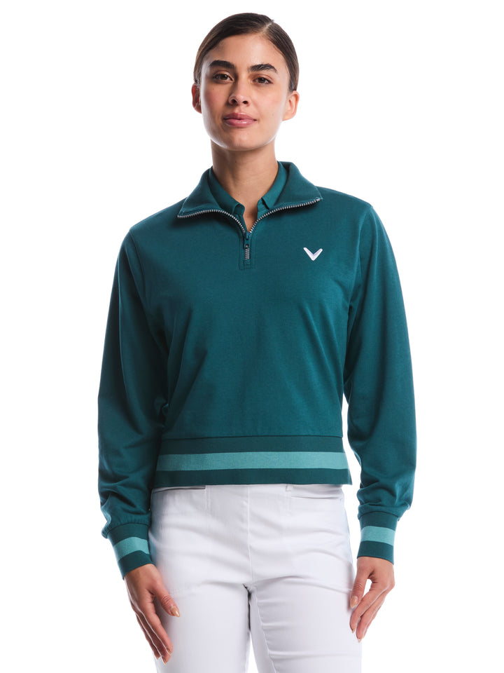 Lightweight Cropped 1/4 Zip Golf Shirt with Side Slits (Atlantic Deep) 