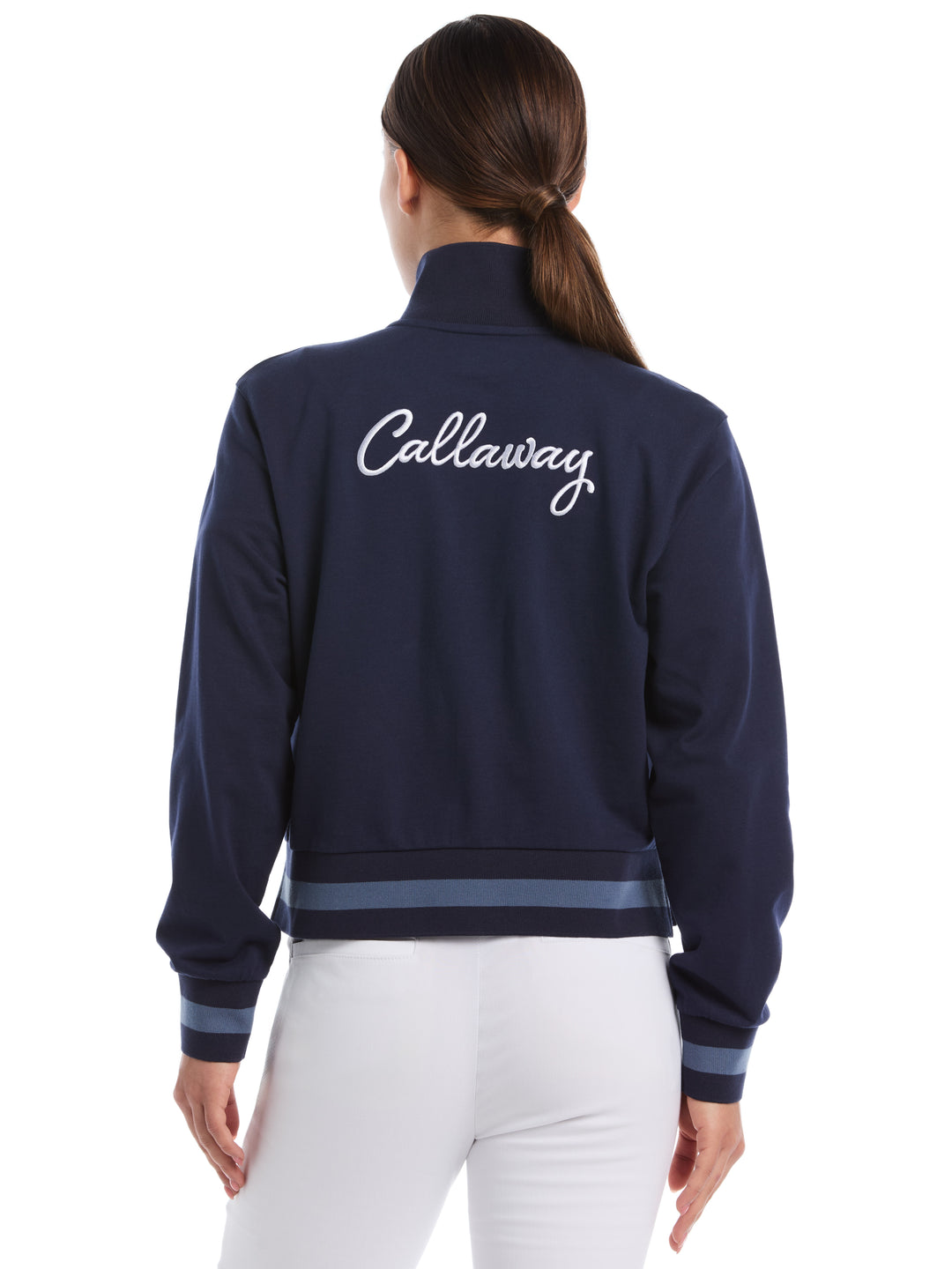 Lightweight Cropped 1/4 Zip Golf Shirt with Side Slits (Peacoat) 