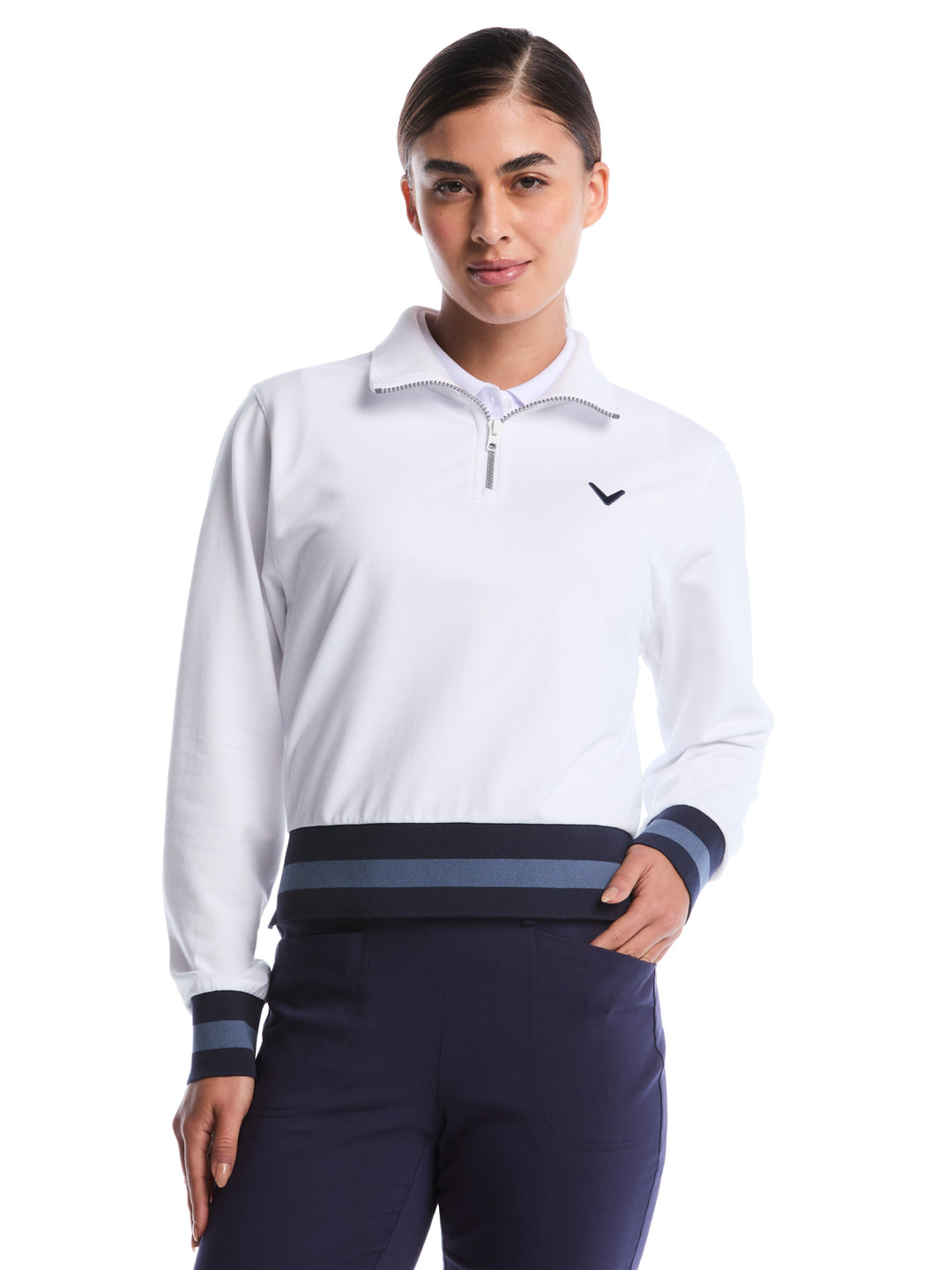 Lightweight Cropped 1/4 Zip Golf Shirt with Side Slits (Brilliant White) 