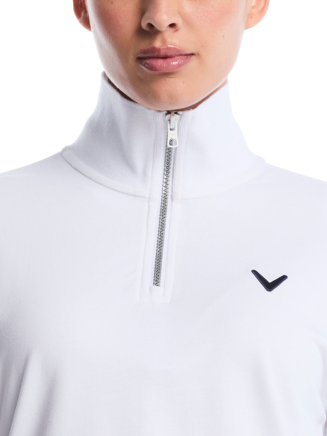 Lightweight Cropped 1/4 Zip Golf Shirt with Side Slits (Brilliant White) 