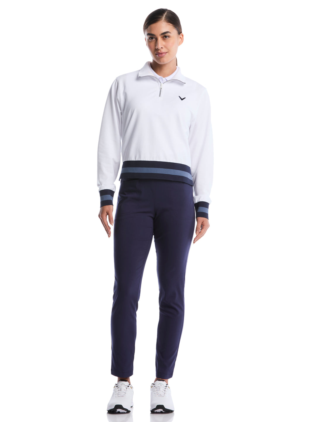 Lightweight Cropped 1/4 Zip Golf Shirt with Side Slits (Brilliant White) 