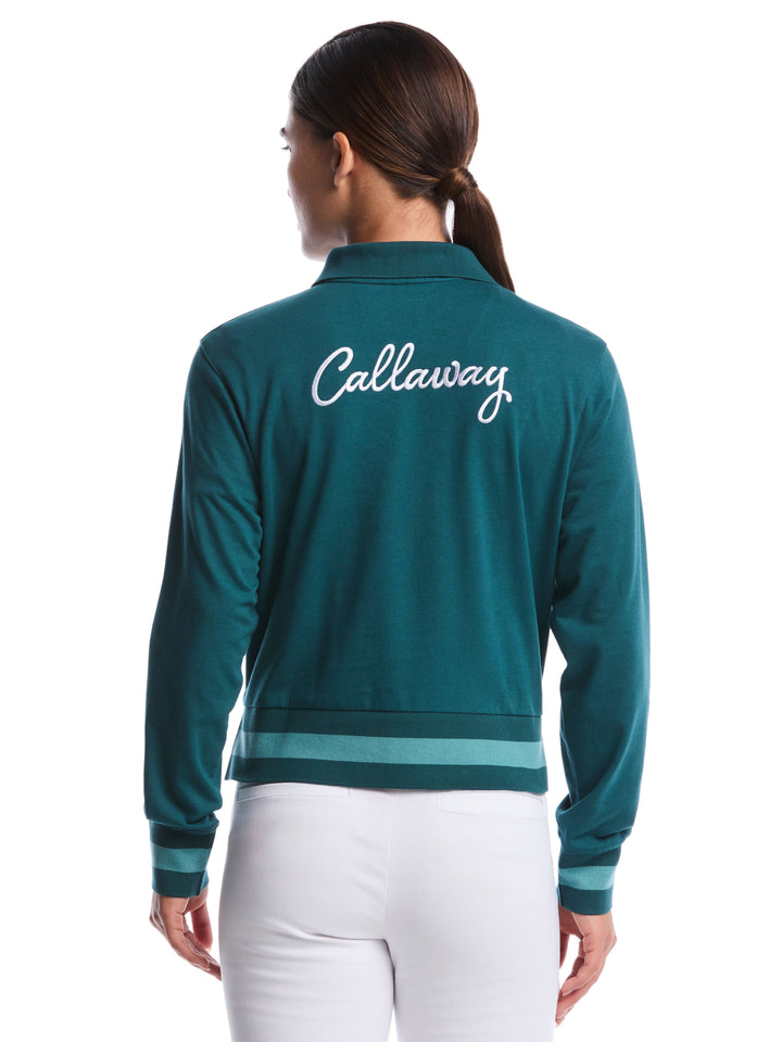 Lightweight Cropped 1/4 Zip Golf Shirt with Side Slits (Atlantic Deep) 