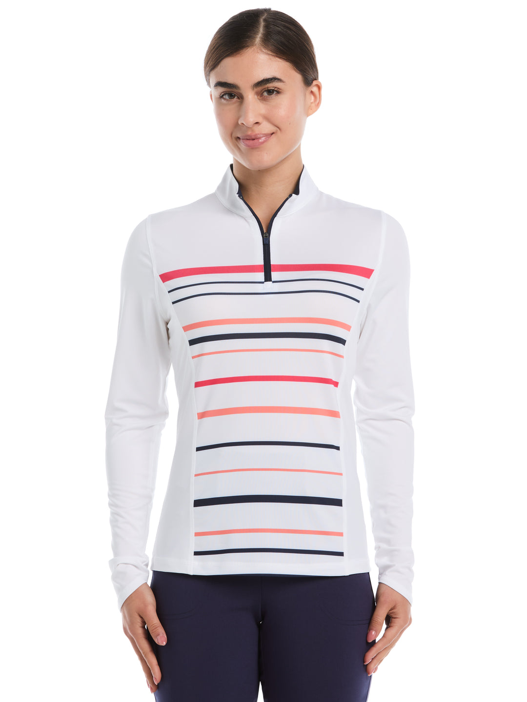 Mens Long Sleeve Engineered Stipe Polo (Brilliant Whi/Peacoat) 
