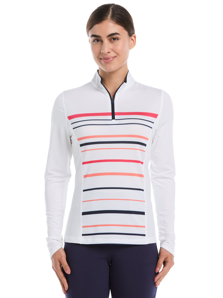 Mens Long Sleeve Engineered Stipe Polo (Brilliant Whi/Peacoat) 