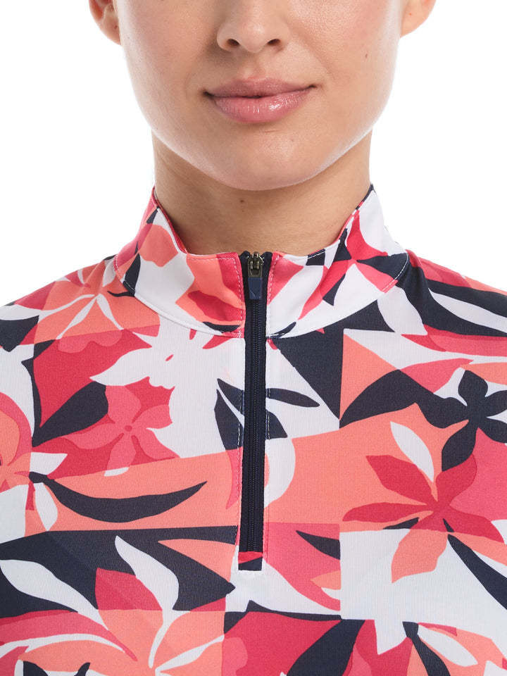 Womens Long Sleeve Tropical Collage Print Pullover (Brilliant White) 