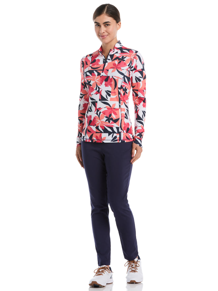 Womens Long Sleeve Tropical Collage Print Pullover (Brilliant White) 