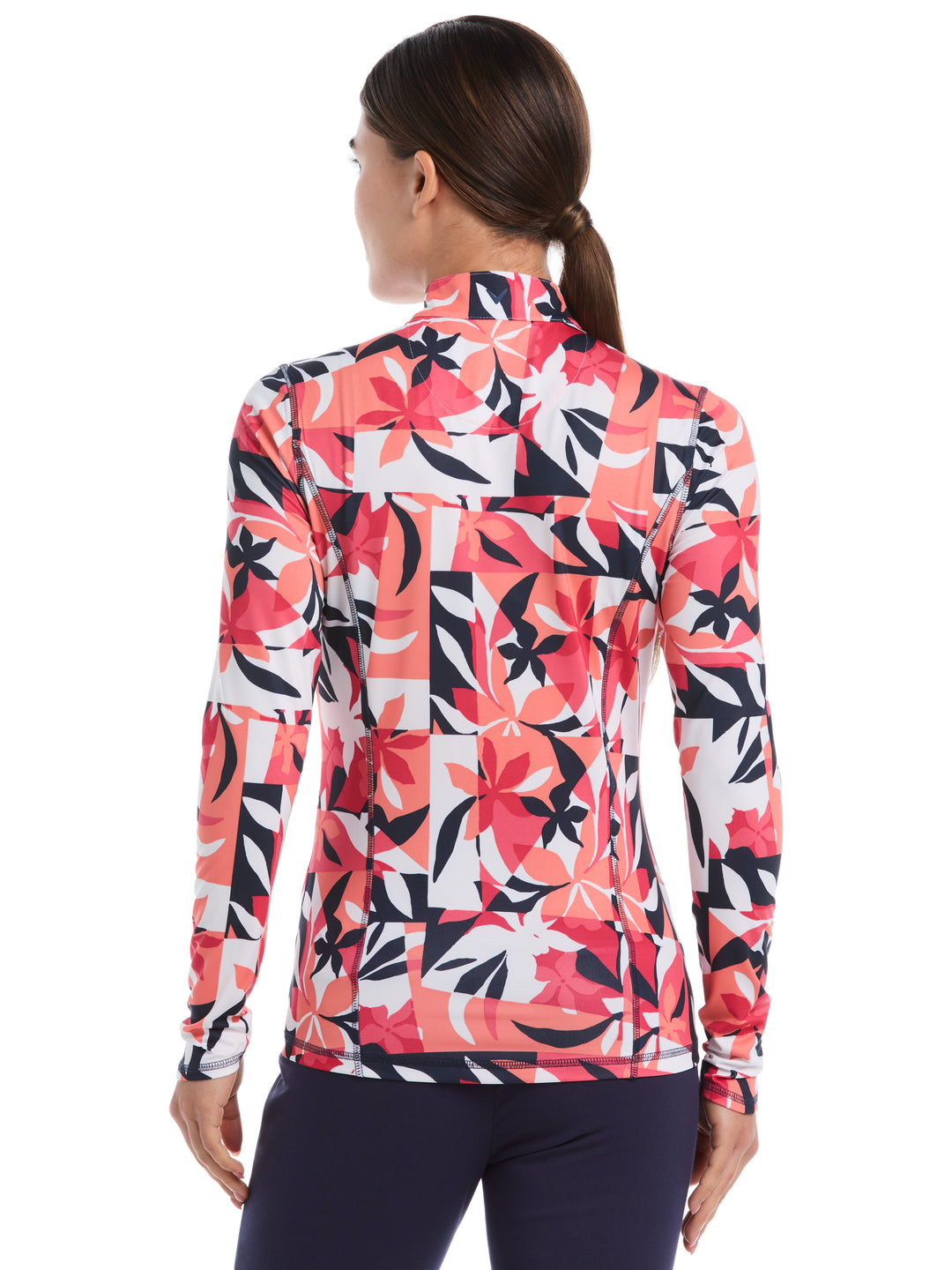 Womens Long Sleeve Tropical Collage Print Pullover (Brilliant White) 