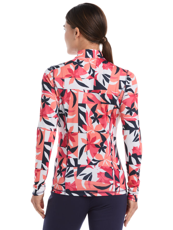 Womens Long Sleeve Tropical Collage Print Pullover (Brilliant White) 