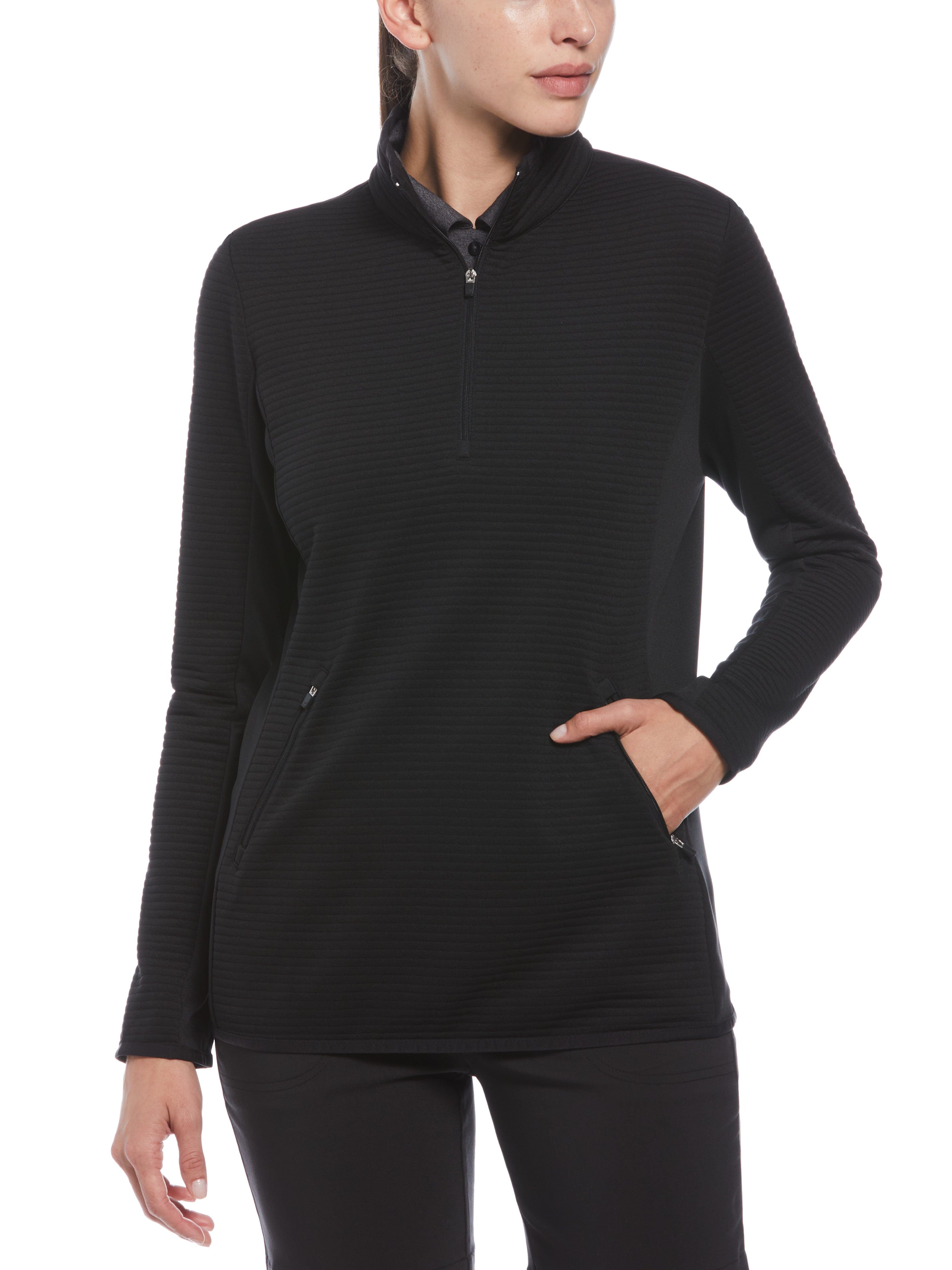 Womens Mid Weight Ottoman Quilted Fleece Quarter Zip Sweater