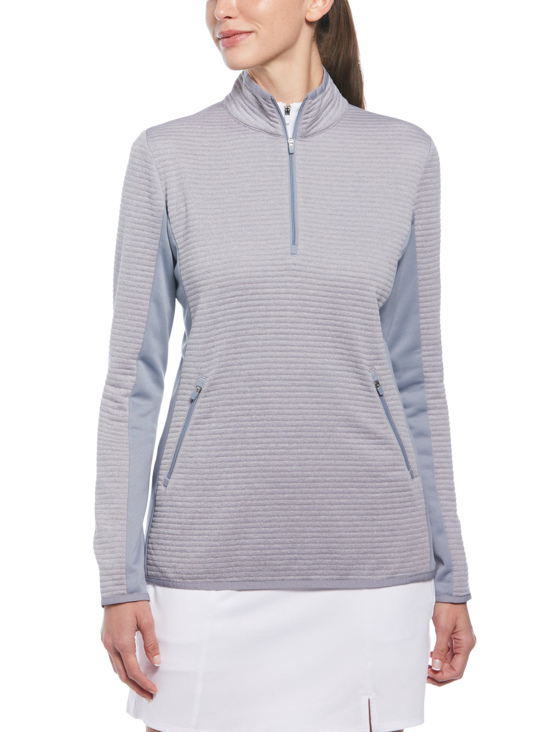 Womens Mid Weight Ottoman Quilted Fleece 1/4 Zip Sweater (Lt Tradewinds Htr) 