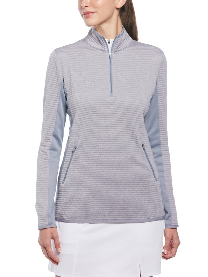Womens Mid Weight Ottoman Quilted Fleece 1/4 Zip Sweater (Lt Tradewinds Htr) 