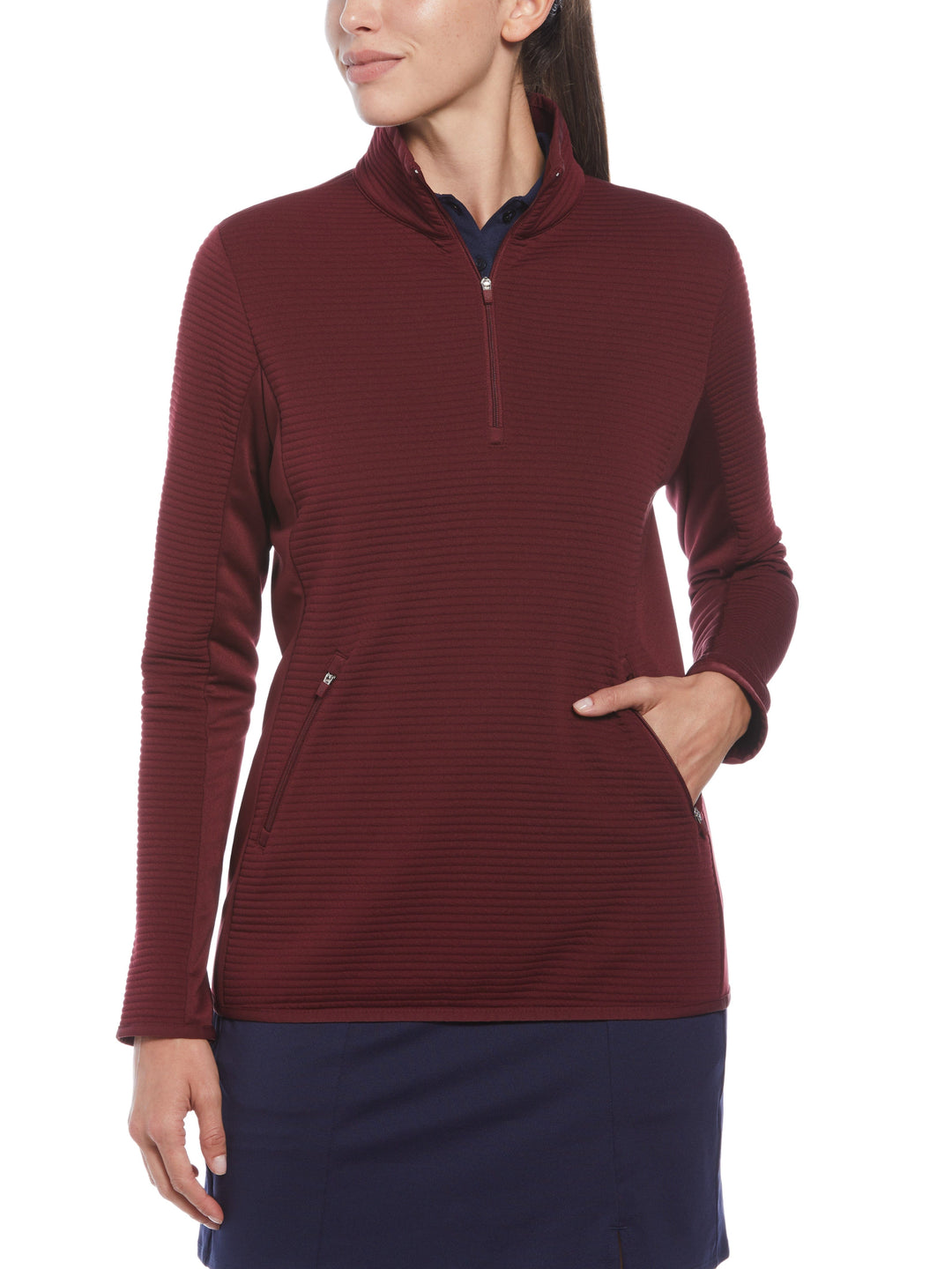 Women's MID WEIGHT OTTOMAN QUILTED FLEECE 1/4 ZIP JACKET (Tawny Port) 