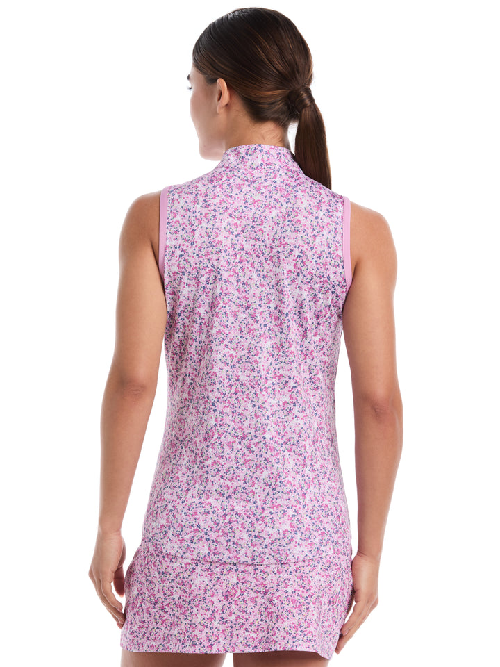 Mini Floral Print Zip Golf Polo (Orchid) 