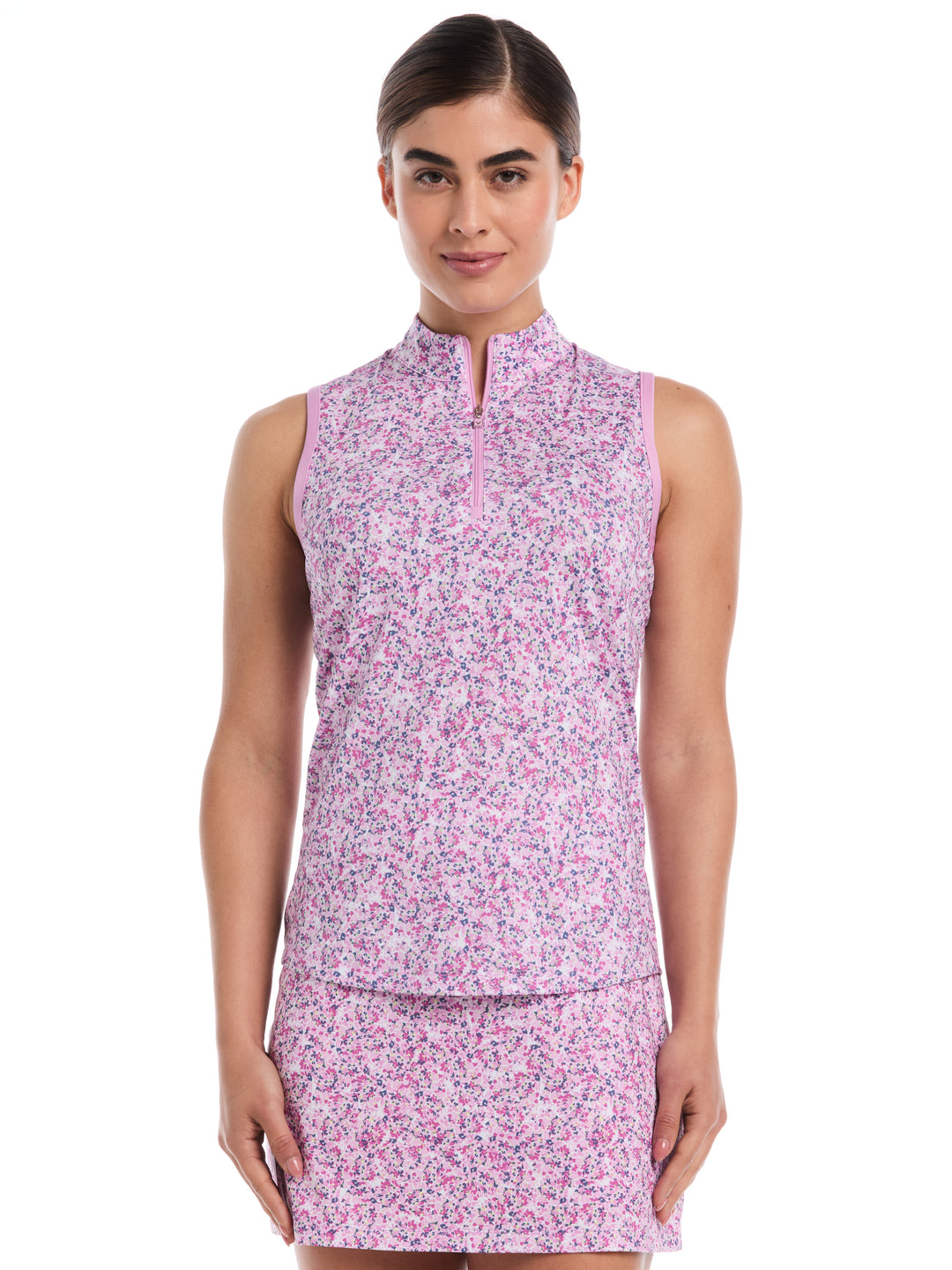 Mini Floral Print Zip Golf Polo (Orchid) 
