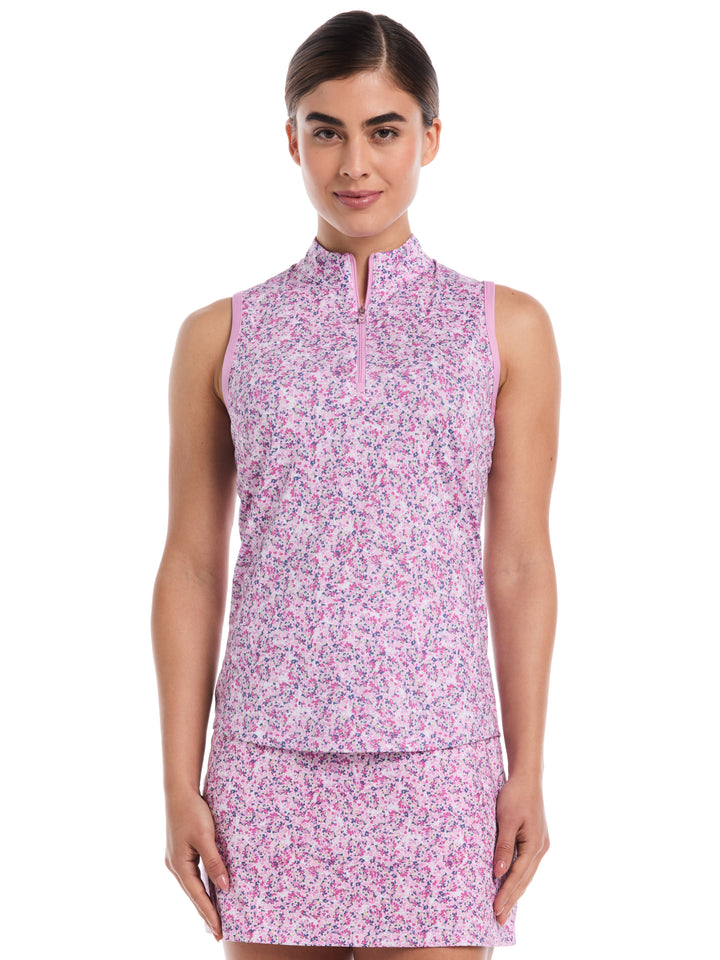 Mini Floral Print Zip Golf Polo (Orchid) 