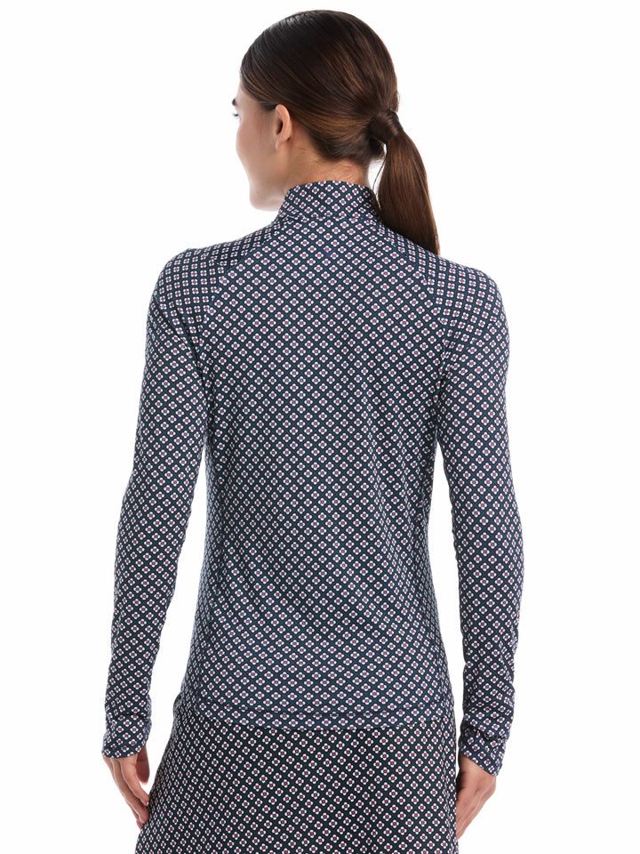 Women's Mini Geo Print Long Sleeve Golf Shirt (Peacoat) 