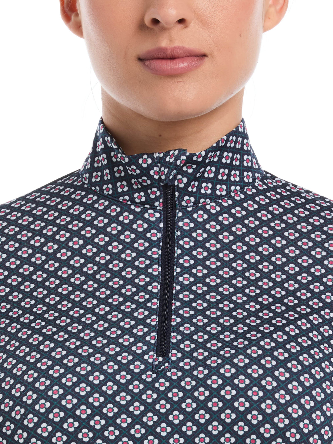 Women's Mini Geo Print Long Sleeve Golf Shirt (Peacoat) 