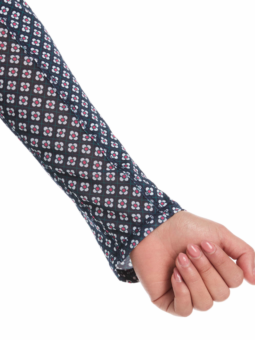 Women's Mini Geo Print Long Sleeve Golf Shirt (Peacoat) 