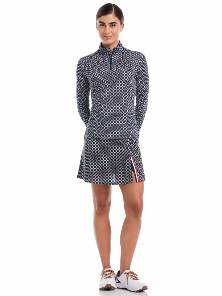 Women's Mini Geo Print Long Sleeve Golf Shirt (Peacoat) 