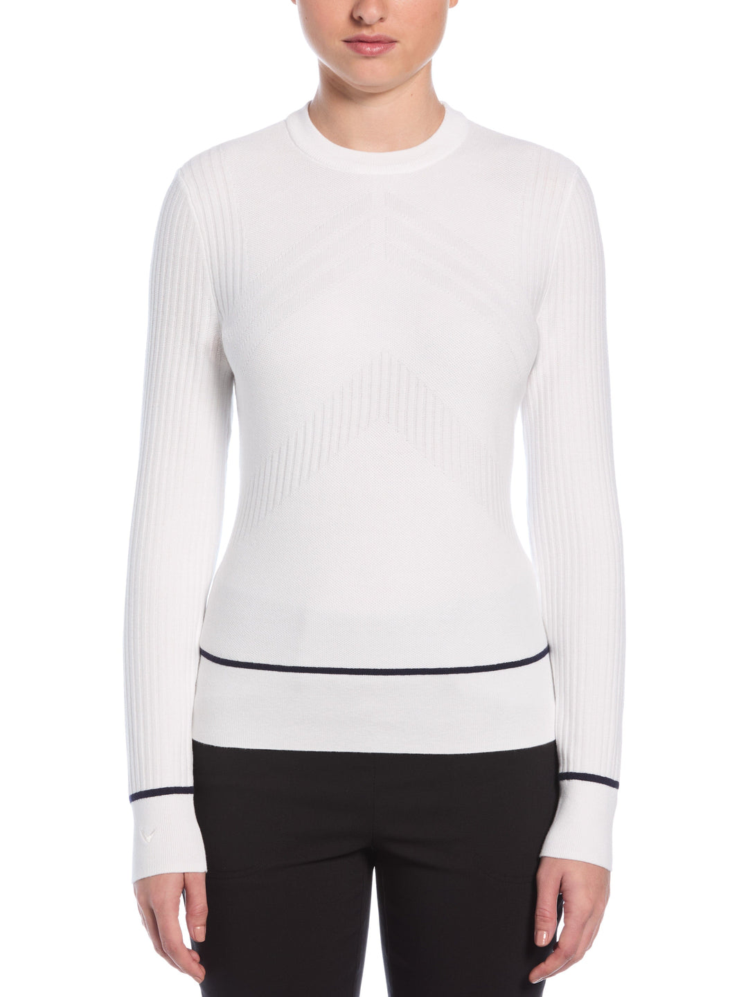 Womens Multi-Stitch Chevron Sweater with Tipping (Brilliant White) 