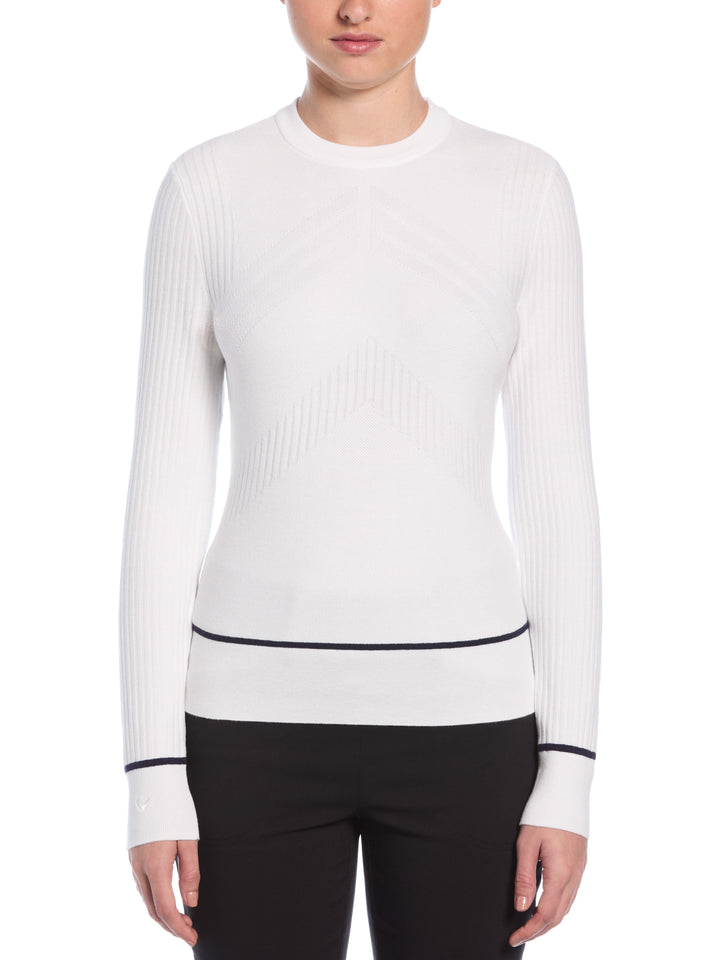 Womens Multi-Stitch Chevron Sweater with Tipping (Brilliant White) 