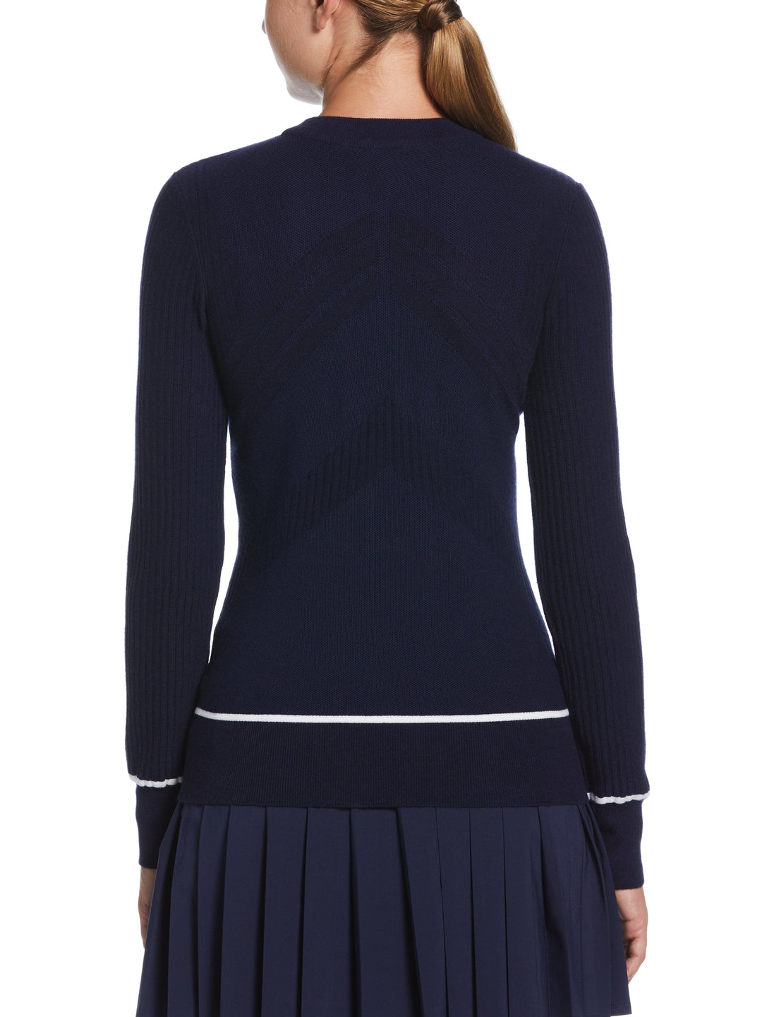 Womens Multi-Stitch Chevron Sweater with Tipping (Peacoat) 