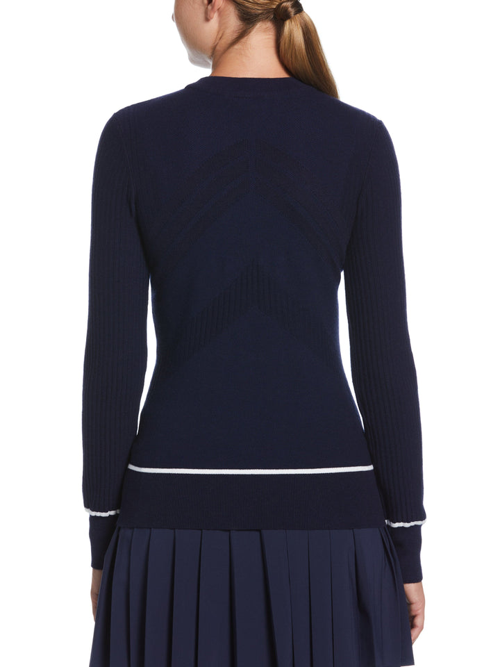 Womens Multi-Stitch Chevron Sweater with Tipping (Peacoat) 